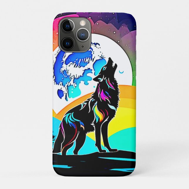 Rainbow Lunar Wolf Howl Art Case-Mate iPhone Case (Back)