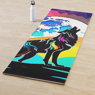 Rainbow Lunar Wolf Howl Art Yoga Mat