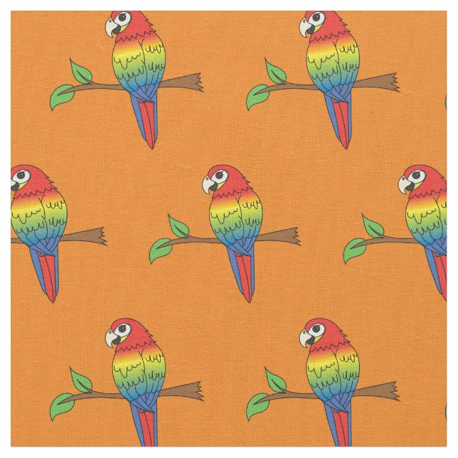 Rainbow Macaw Parrots Cute Birds Fabric (Close Up)