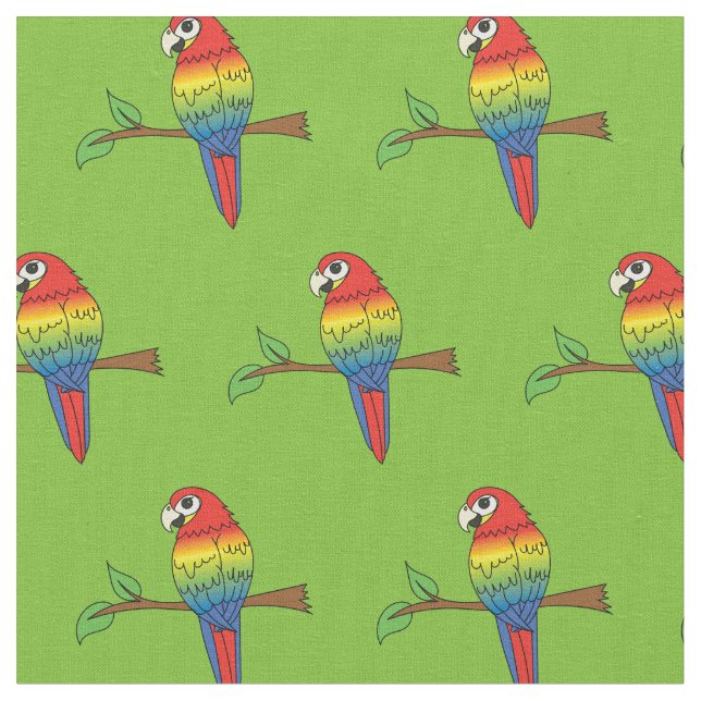 Rainbow Macaw Parrots Cute Birds Fabric (Close Up)