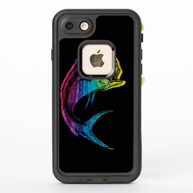 Rainbow Mahi Mahi on Black LifeProof iPhone Case (Back)
