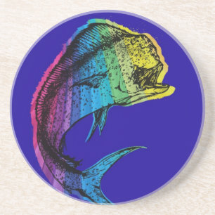 Rainbow Mahi Mahi on Ocean Blue Coaster