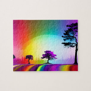 Rainbow main Street through Abstract Colourful Tow Jigsaw Puzzle