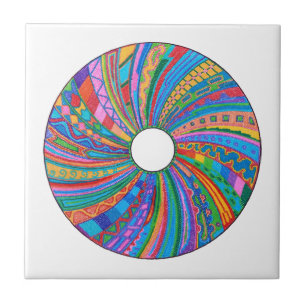 Rainbow Mandala Ceramic Tile, Art Tile
