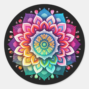 Rainbow Mandala / Flower Design  Classic Round Sticker