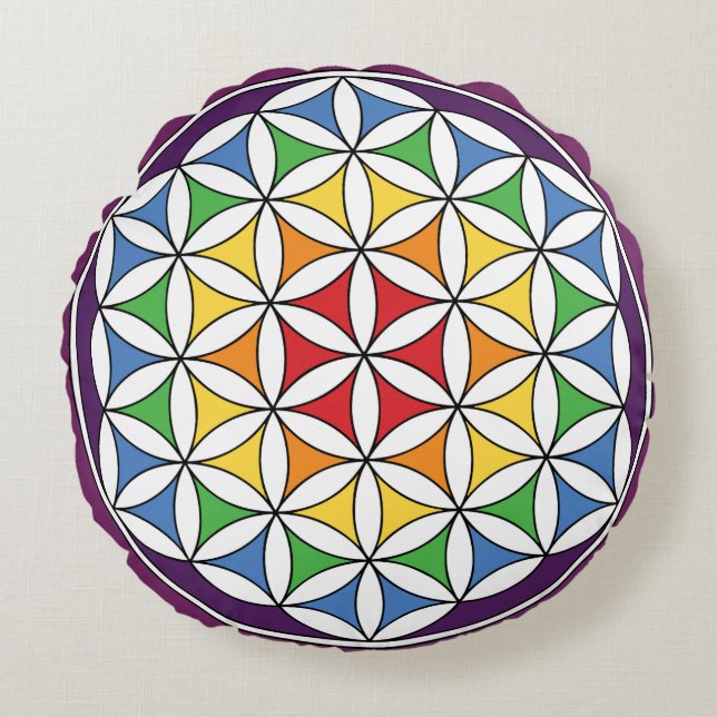 Rainbow Mandala Flower of Life Round Cushion (Front)