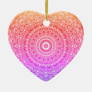 Rainbow Mandala Heart Boho Decor / Gift Ceramic Tree Decoration