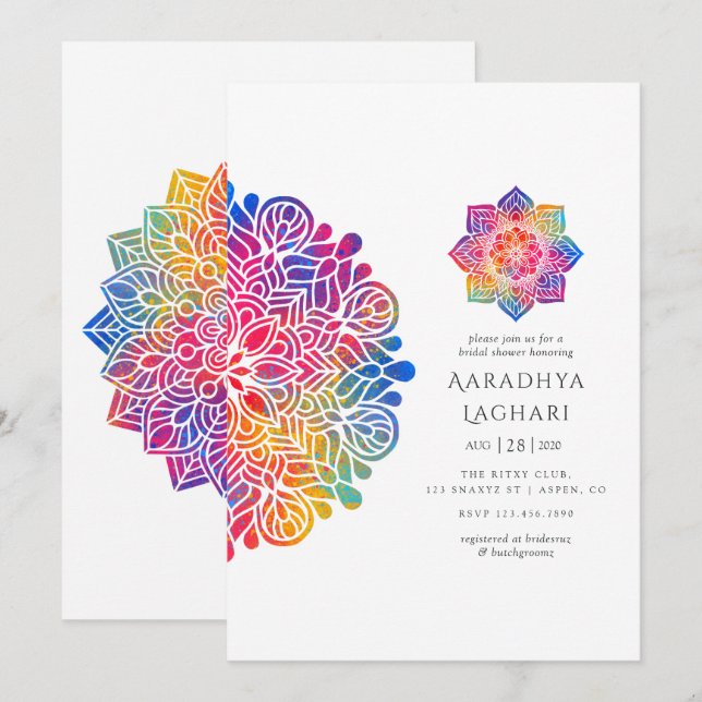 Rainbow Mandala Indian Bridal Shower Invitation (Front/Back)