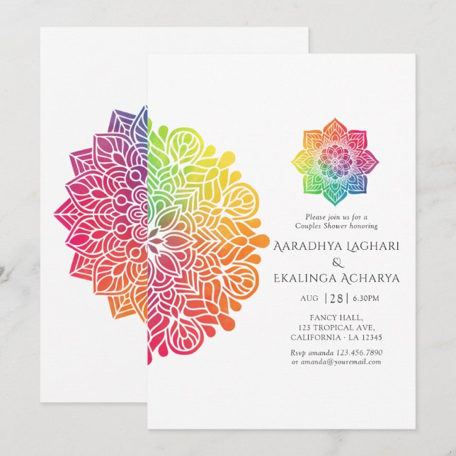 Rainbow Mandala Indian Couples Shower Invitation (Front/Back)