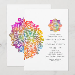 Rainbow Mandala Indian Engagement Party Invitation