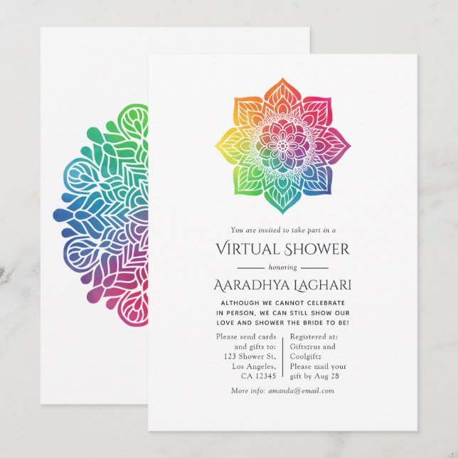 Rainbow Mandala Indian Virtual Shower Invitation (Front/Back)