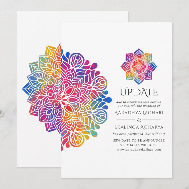 Rainbow Mandala Indian Wedding Update Invitation (Front/Back)