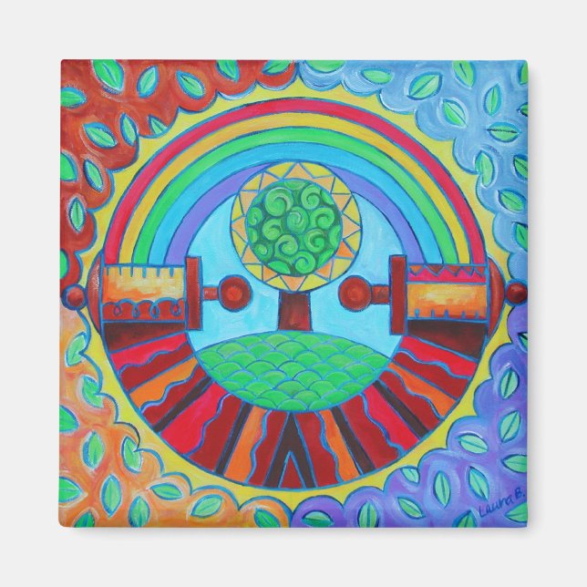 Rainbow Mandala Magnet (Front)