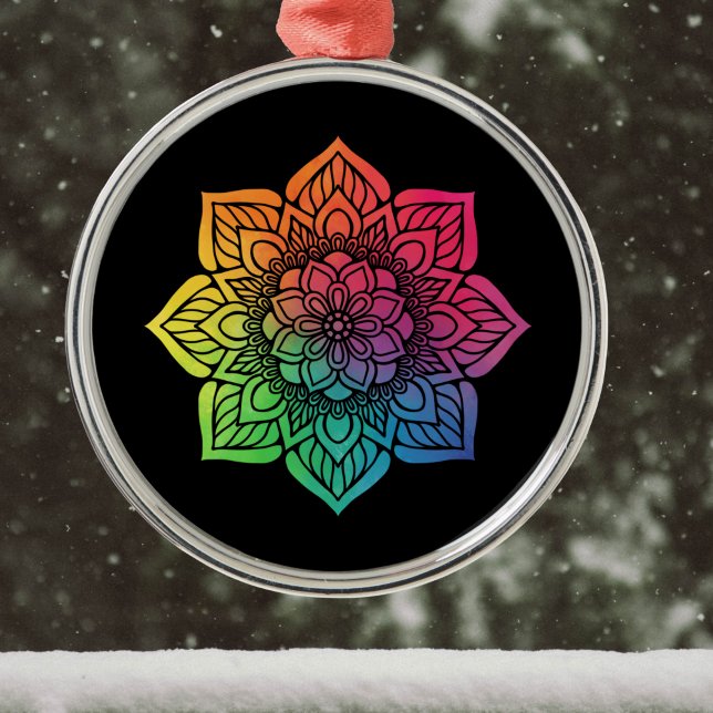 Rainbow Mandala on Black Metal Tree Decoration (Creator Uploaded)