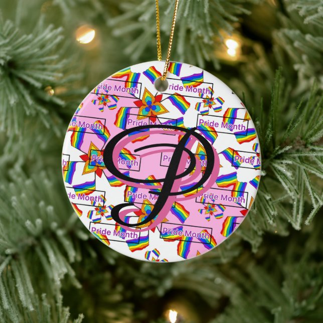 Rainbow Mandala Pride Monogram - Vibrant Geometric Ceramic Tree Decoration (Tree)