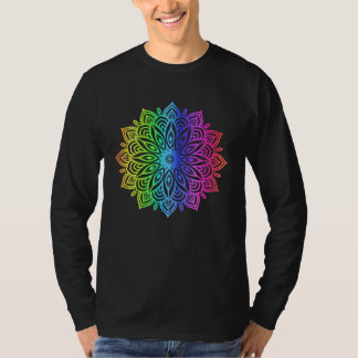Rainbow Mandala Rosette Flower Geometry Yoga Vibe T-Shirt