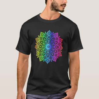 Rainbow Mandala Rosette Flower Geometry Yoga Vibe T-Shirt