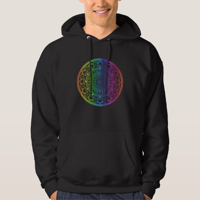 Rainbow Mandala Rosette Flower Round Yoga Vibe Zen Hoodie (Front)
