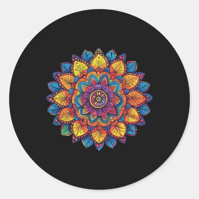 Rainbow Mandala Spiritual Geometry  Classic Round Sticker (Front)
