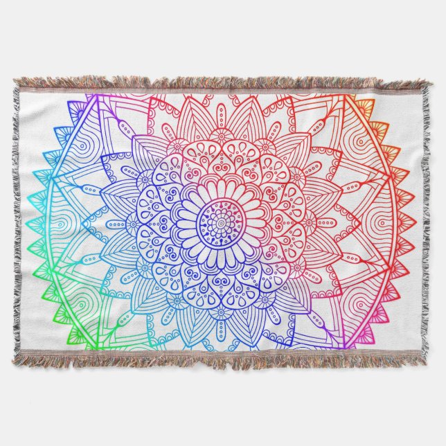 Rainbow Mandala Throw Blanket (Front)