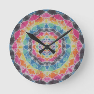 Rainbow Mandala Tie Dye PhatDyes Round Clock