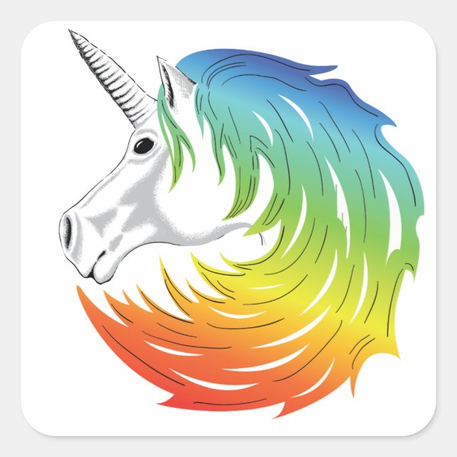 Rainbow Mane Unicorn Square Sticker (Front)