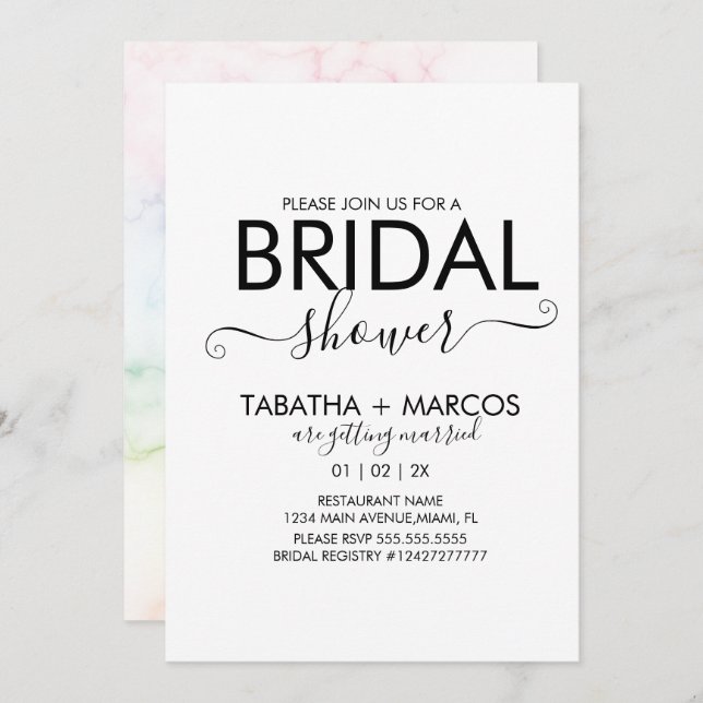 Rainbow Marble Pattern Script BRIDAL Shower Invitation (Front/Back)