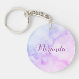Rainbow Marble Pattern with Personalised Name Key Ring