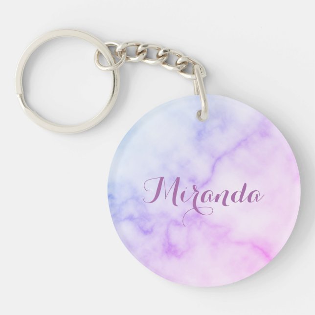 Rainbow Marble Pattern with Personalised Name Key Ring (Front)