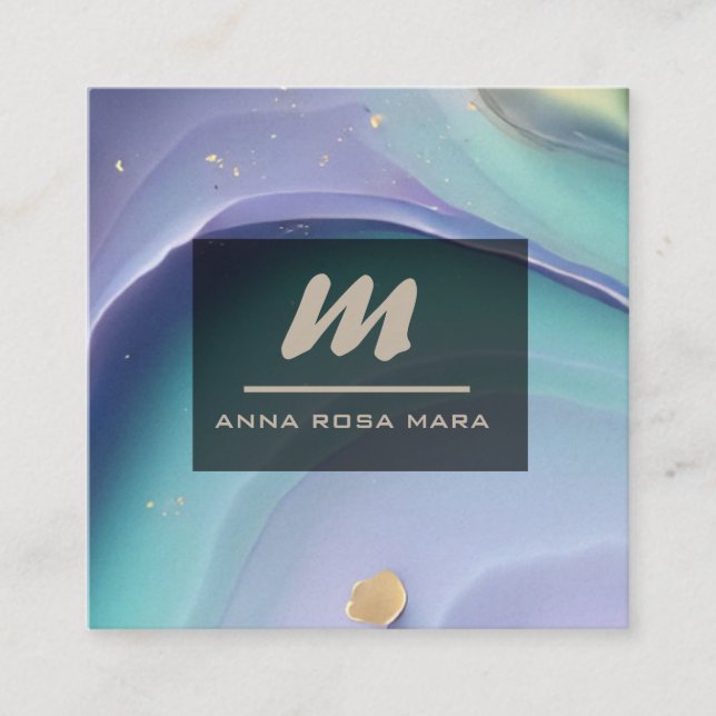 *~* Rainbow Marble QR PASTEL Luxe Initial AP66 Square Business Card (Front)