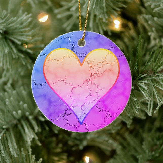 Rainbow Marbled Heart Ceramic Tree Decoration (Tree)