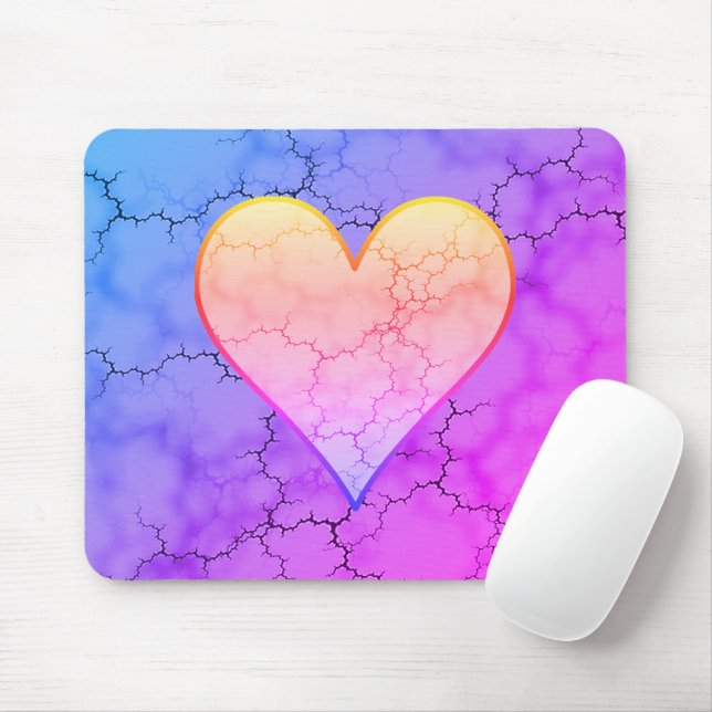 Rainbow Marbled Heart Mouse Mat (With Mouse)