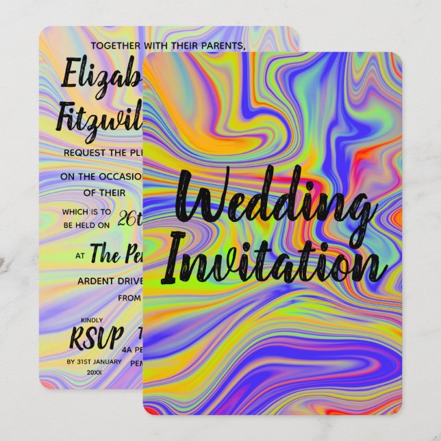 Rainbow Marbling Wedding Invitation (Front/Back)