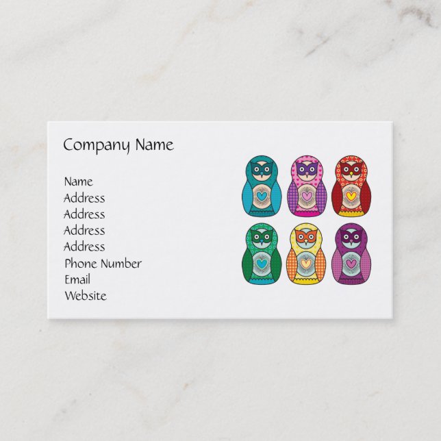 Rainbow Matryoshka Owls Business Card (Front)
