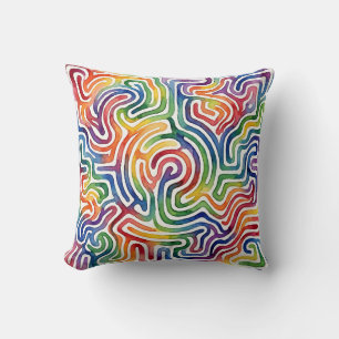 Rainbow Maze Throw Pillow – Labyrinth Cushion