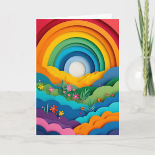 Rainbow Meadow Paper Collage Card