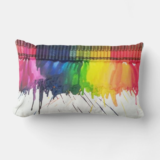 Rainbow melted crayon art throw cushion pillow (Front)