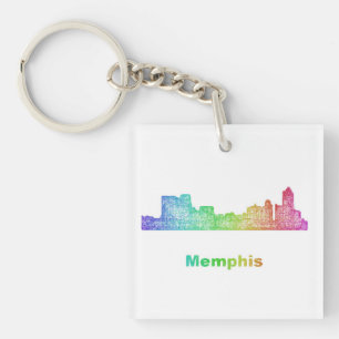 Rainbow Memphis skyline Key Ring