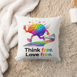 Rainbow Mental Health Freedom Brain Illustration Cushion