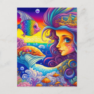 Rainbow Mermaid and Fish at the Ocean Postcard
