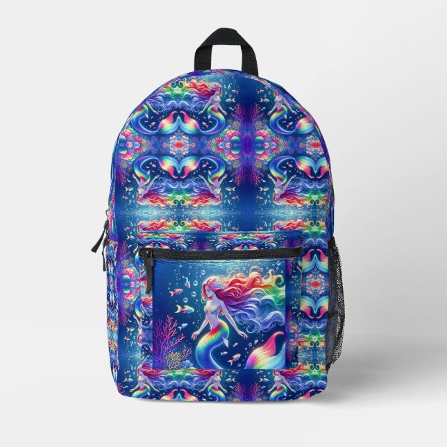Rainbow Mermaid Colourful Fun Printed Backpack (Front)