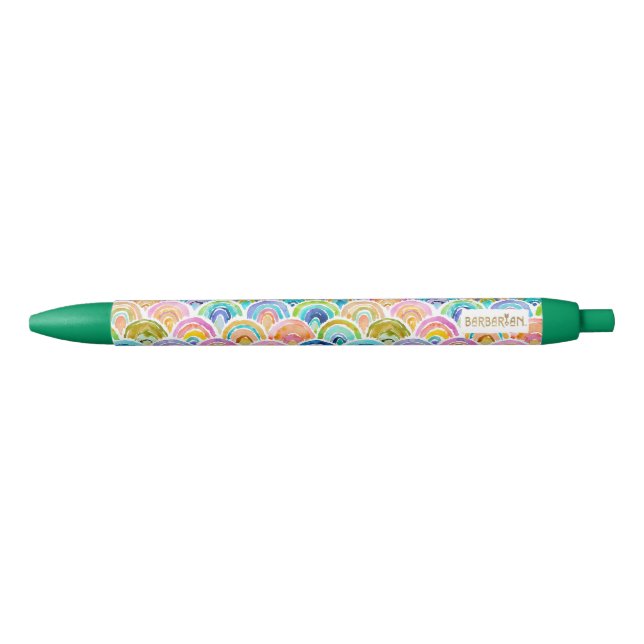 Rainbow Mermaid Colourful Scallop Black Ink Pen (Front)