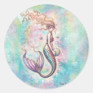 Rainbow Mermaid Fantasy Art Illustration Classic Round Sticker