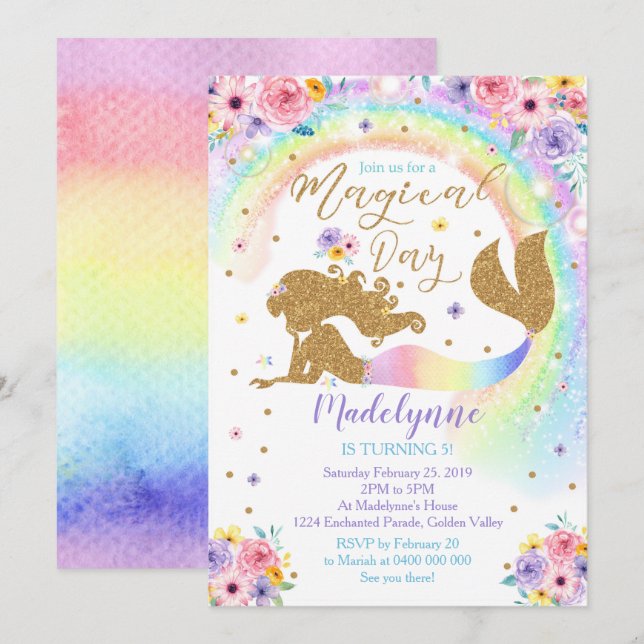 Rainbow Mermaid Invitation (Front/Back)