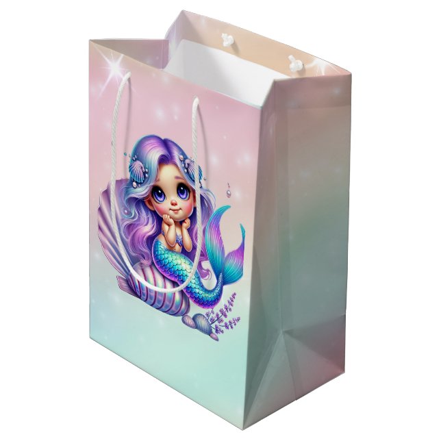 Rainbow Mermaid   Medium Gift Bag (Back Angled)