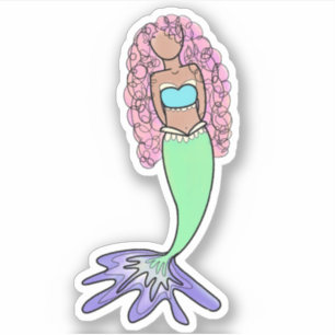 rainbow mermaid pink blue purple green black curly