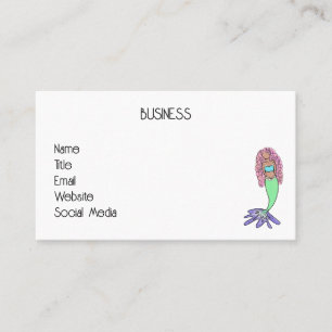rainbow mermaid pink blue purple green black curly business card