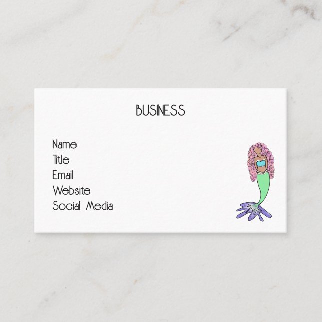 rainbow mermaid pink blue purple green black curly business card (Front)
