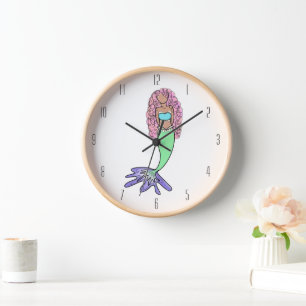 rainbow mermaid pink blue purple green black curly clock