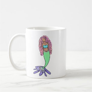 rainbow mermaid pink blue purple green black curly coffee mug